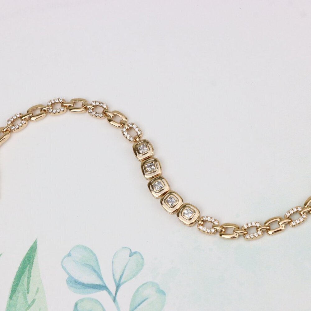 "Cushion Cut Crystal Rose Gold Link Bracelet, XPBL0770 - Picture 12 of 12